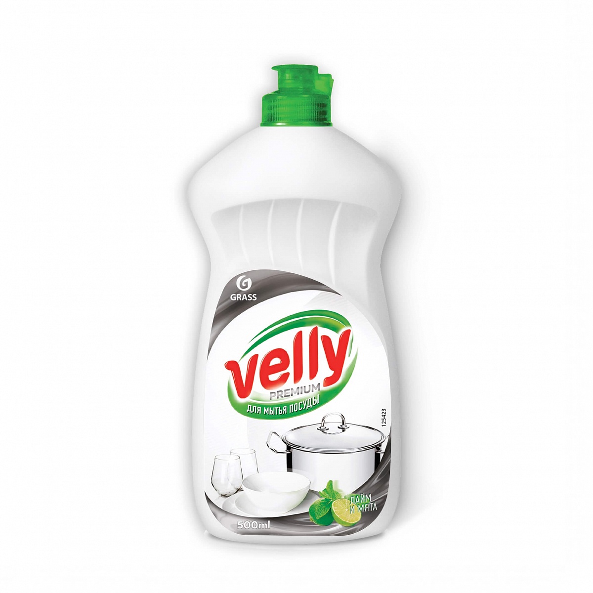 125423 — Средство для мытья посуды "Velly Premium" лайм и мята 500мл GRASS