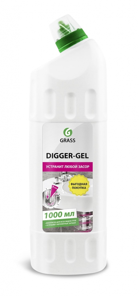125438 — Средство щелочное для прочистки канализационных труб grass digger-gel 1л. GRASS