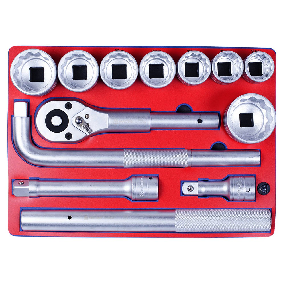 50062213 — Мастак набор торцевых головок 34” с принадлежностями, ложемент, 13 предметов МАСТАК