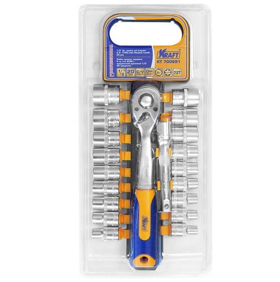 KT700691 — Набор гол торцевых и принадлежностей 1/2Dr 6 гр. и E-star 20 предметов (tool) KRAFT