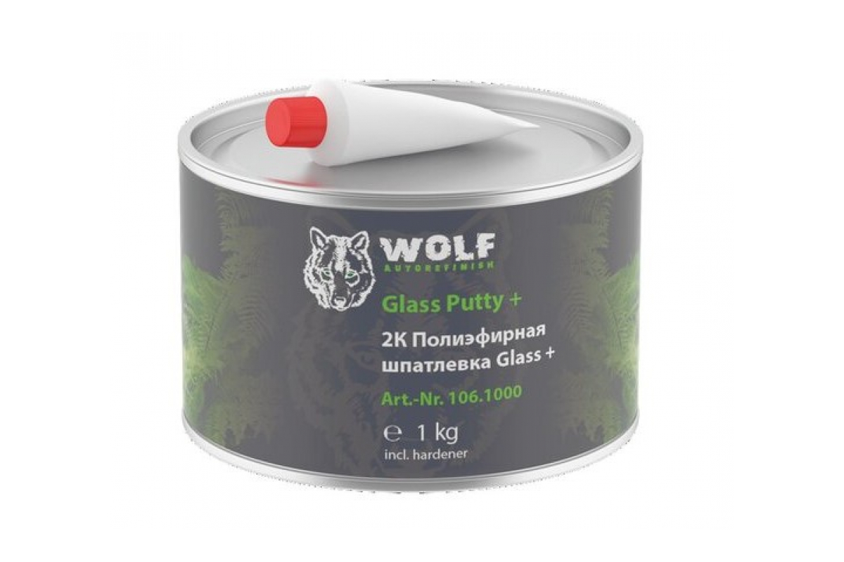 1061000 — 2K полиэфирная шпатлевка Glass+ 1 кг с отвердителем Wolf 106.1000 WOLF