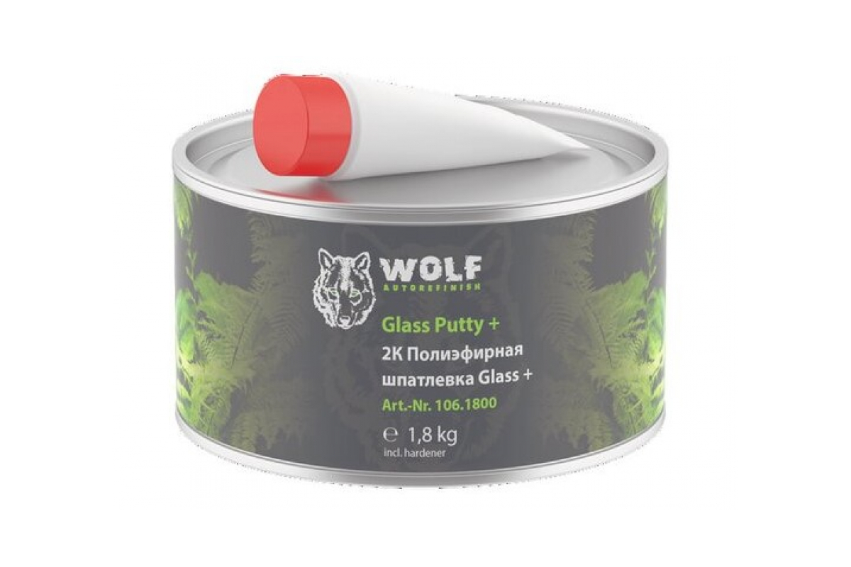 1061800 — 2K Полиэфирная шпатлевка Glass+ 1.8 кг с отвердителем Wolf 106.1800 WOLF