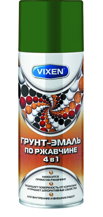 VX516005 — Грунт-эмаль по ржавчине! 4в1 зеленый мох RAL 6005, аэрозоль 520мл VIXEN