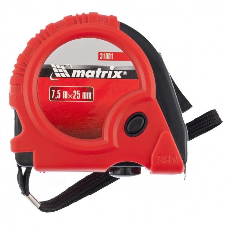 31001 — Рулетка Rubber, 7,5 м х 25 мм, обрезиненный корпус MATRIX