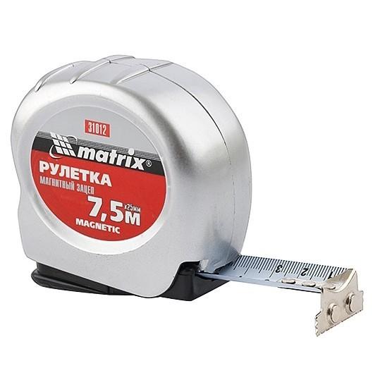 31012 — Рулетка Magnetic, 7,5 м х 25 мм, магнитный зацеп MATRIX
