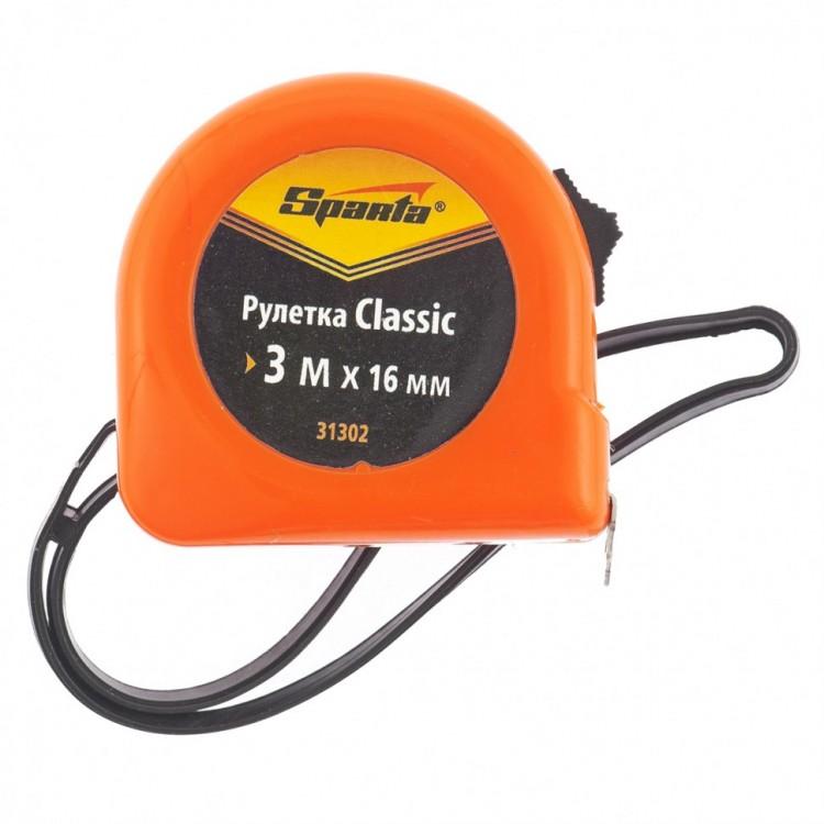 31302 — Рулетка Classic, 3 м х 16 мм, пластиковый корпус SPARTA