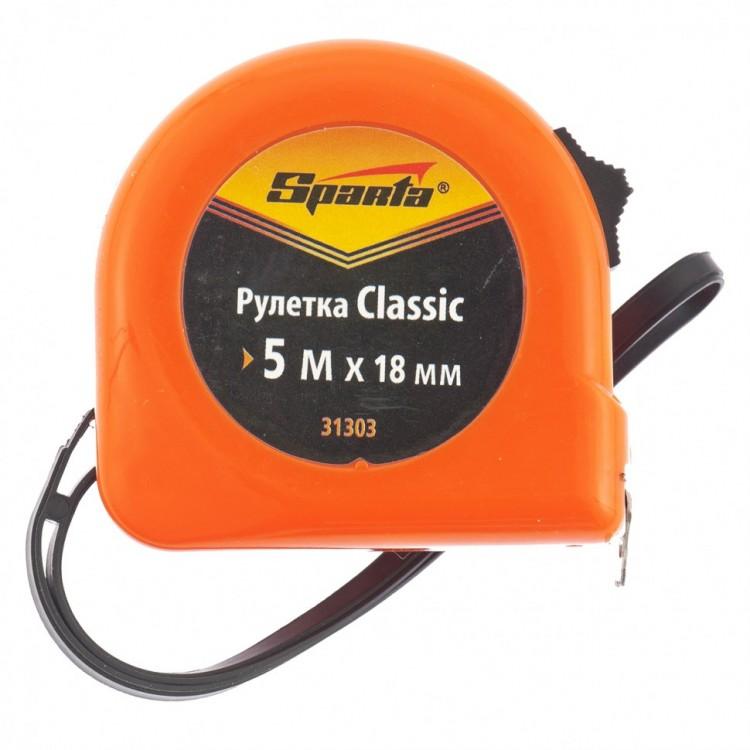 31303 — Рулетка Classic, 5 м х 18 мм, пластиковый корпус SPARTA