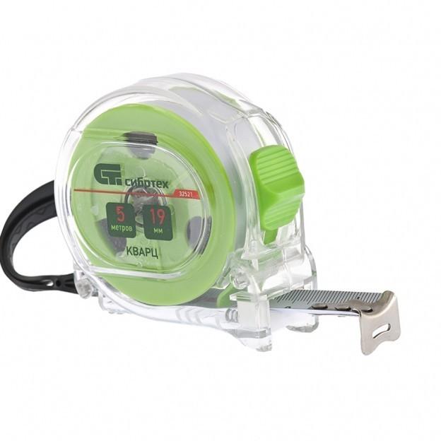 32521 — Рулетка Кварц, прозрачный корпус, амортизатор, 5 м х 19 мм СИБРТЕХ