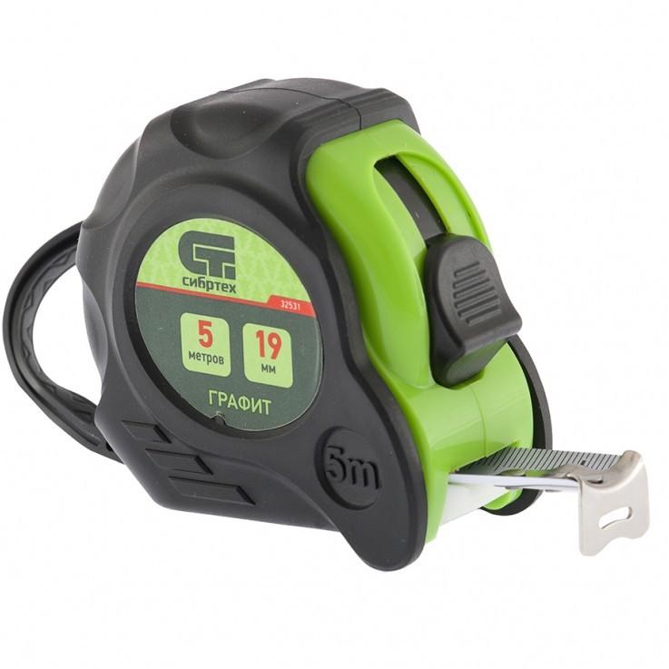 32531 — Рулетка Графит, обрезиненный корпус, амортизатор, 5 м х 19 мм СИБРТЕХ