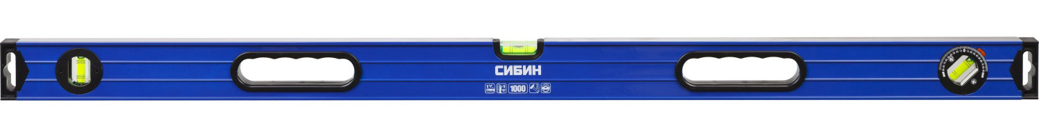 34609100 — Уровень сибин коробчатый усиленный  утолщенный профиль  2 фрезерованные поверхности  3 противоударных ампулы  1 поворотная на 360 град   с ручками  1 СИБИН