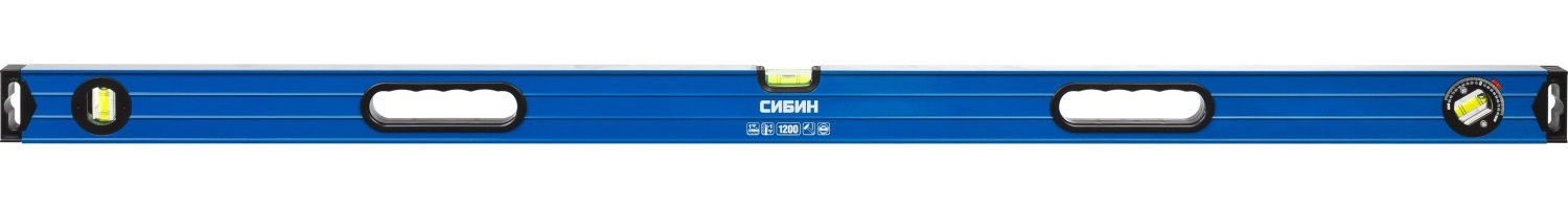 34609120 — Уровень сибин коробчатый усиленный  утолщенный профиль  2 фрезерованные поверхности  3 противоударных ампулы  1 поворотная на 360 град   с ручками  1 СИБИН