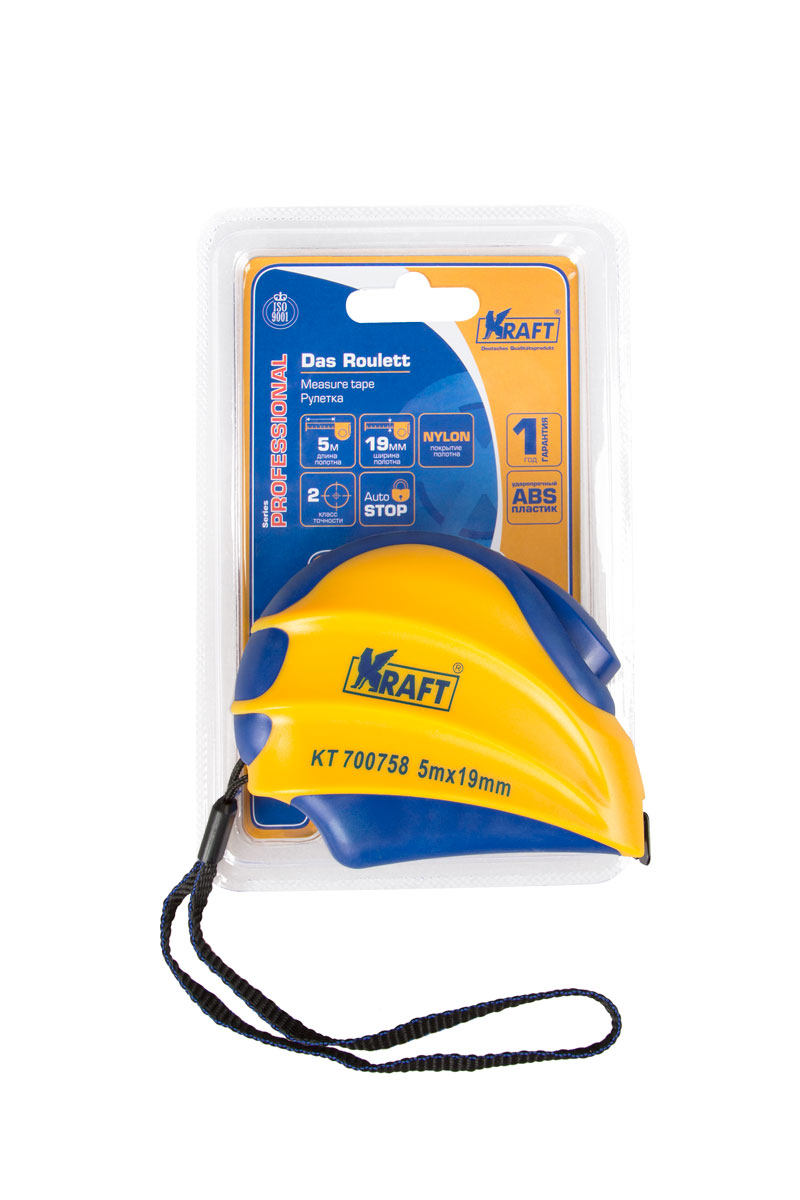 KT700758 — Рулетка 5 м х 19 мм, с автоматической фиксацией KRAFT PROFESSIONAL KRAFT