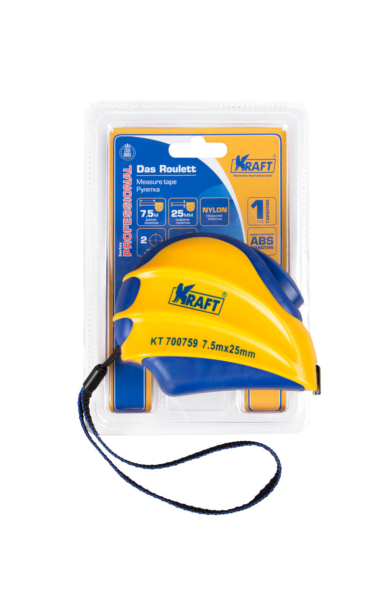KT700759 — Рулетка 7,5 м х 25 мм, с автоматической фиксацией KRAFT PROFESSIONAL KRAFT