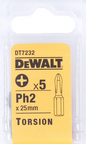 DT7232 — DEWALT DT 7232 насадка отв   бит рH2, хв6ти гран 14, 25мм,5шт DEWALT
