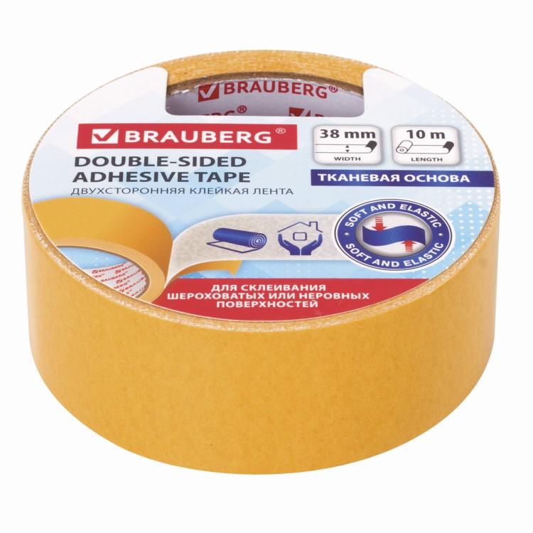 606428 — Клейкая двухсторонняя лента 38 мм х 10 м, тканевая основа, BRAUBERG BRAUBERG