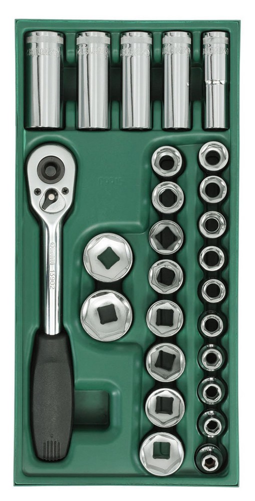 9915 — Инструм.лоток(набор)головкиторцевыеп/в.1/2.26пр.(METRIC)спринадлеж. SATA