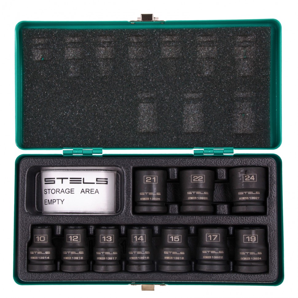 13997 — Набор шестигранных ударных торцевых головок 1/2" 10-24 мм 10шт STELS