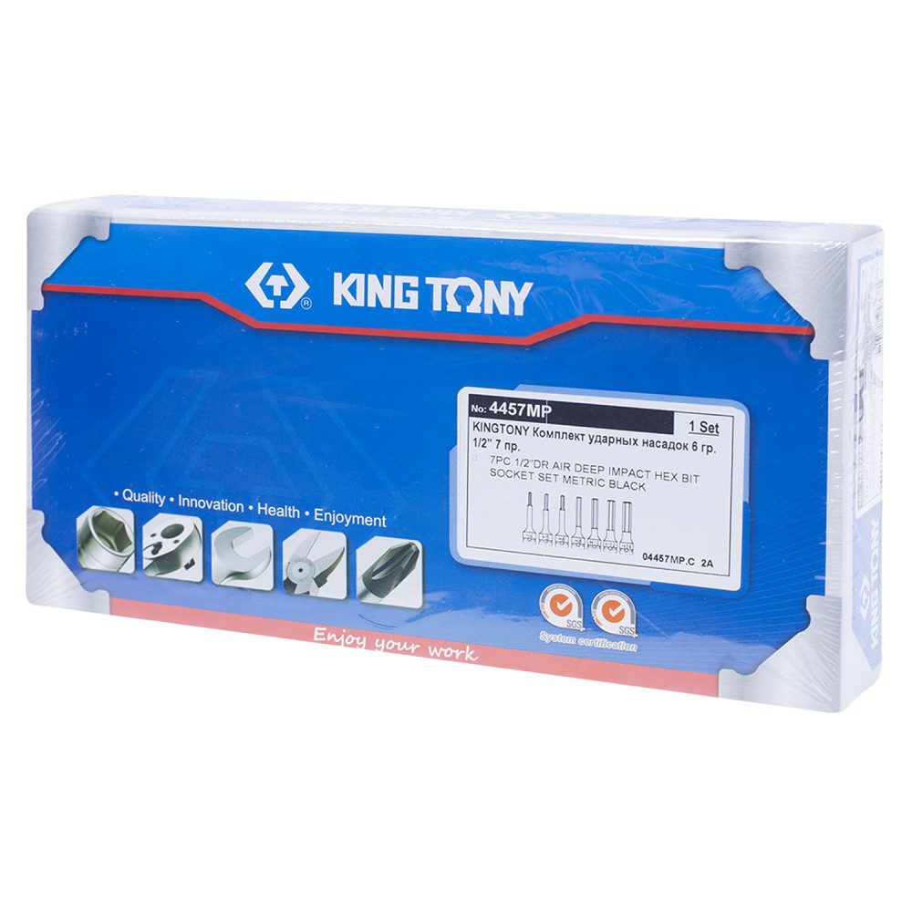 4457MP — KINGTONYнаборударныхторцевыхнасадок1/2,HEX,414мм,L=100мм,7предметов KINGTONY