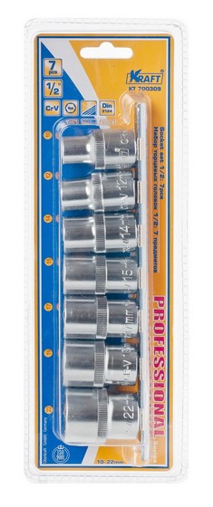 KT700309 — Набор головок 7 предметов Г10-Г22 (1/2) (tool) KRAFT