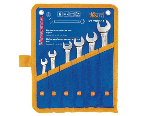 KT700551 — Набор ключей комбинированных (6 шт. 8-17мм) (tool) KRAFT