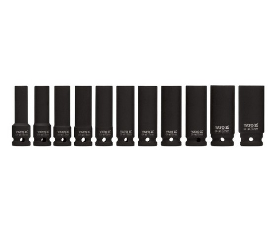 YT1054 — Набор головок ударных торцевых глубоких 1/2 INCH, 11 пр 10, 1219, 22, 24 мм, L  78 мм, в метал. боксе YATO