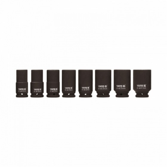 YT1155 — Набор головок ударных торцевых глубоких, 8 пр: 3/4 inch, 6 гр, 22, 24, 27, 30, 32, 36, 38, 41 мм, L YATO