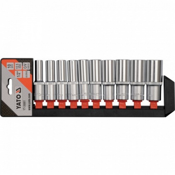 YT38861 — Набор головок глубоких, 10 пр: 1/2 inch, 6 гр, 10, 12-15, 17, 19, 21, 22, 24 мм, в пластм. держателе YATO