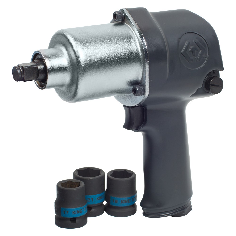P33411040B — Гайковерт пневматический ударный 1/2 , 678 нм, в комплекте 3 торцевые головки KINGTONY