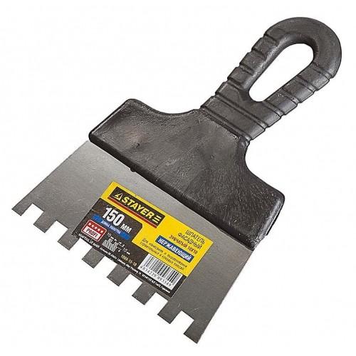 10091510 — Шпатель STAYER PROFESSIONAL нержавеющий зубчатый с пластмассовой ручкой  150мм  зуб 10х10мм STAYER