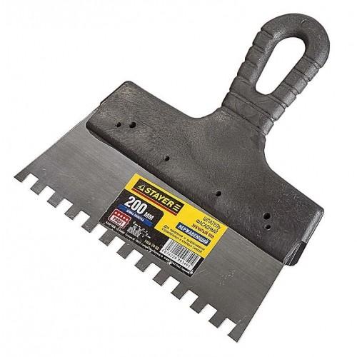 10092008 — Шпатель нержавеющий зубчатый с пластмассовой ручкой STAYER