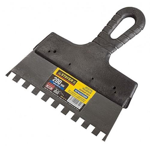 10092010 — Шпатель STAYER PROFESSIONAL нержавеющий зубчатый с пластмассовой ручкой  200мм  зуб 10х10мм STAYER