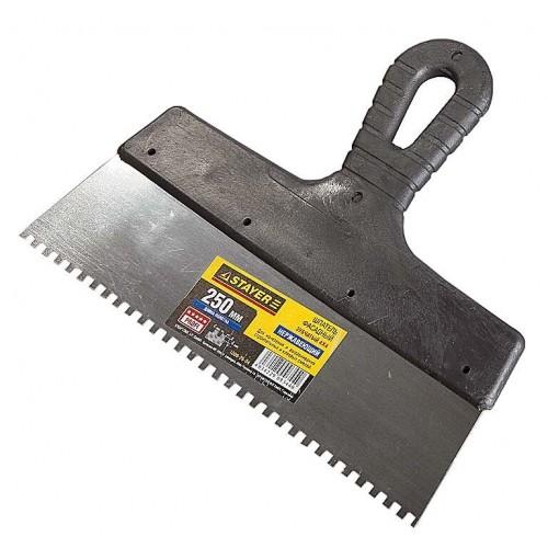 10092504 — Шпатель STAYER PROFESSIONAL нержавеющий зубчатый с пластмассовой ручкой  250мм  зуб 4х4мм STAYER