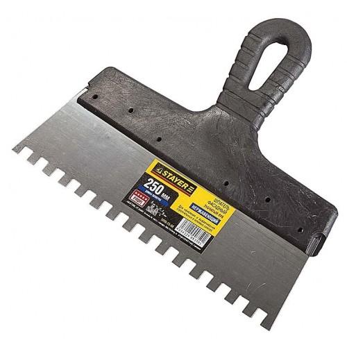 10092508 — Шпатель STAYER PROFESSIONAL нержавеющий зубчатый с пластмассовой ручкой  250мм  зуб 8х8мм STAYER