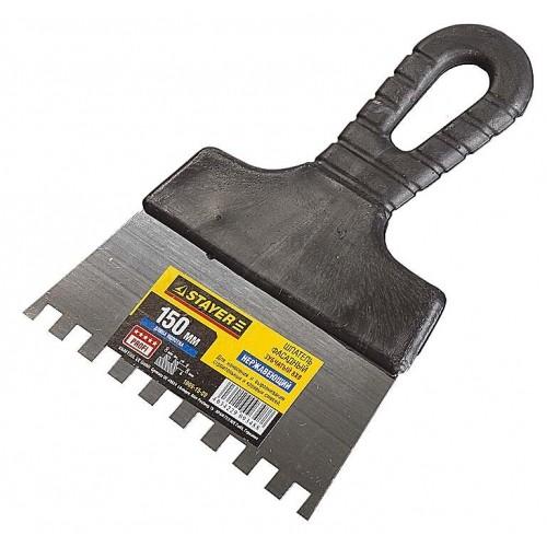 10093510 — Шпатель STAYER PROFESSIONAL нержавеющий зубчатый с пластмассовой ручкой  350мм  зуб 10х10мм STAYER