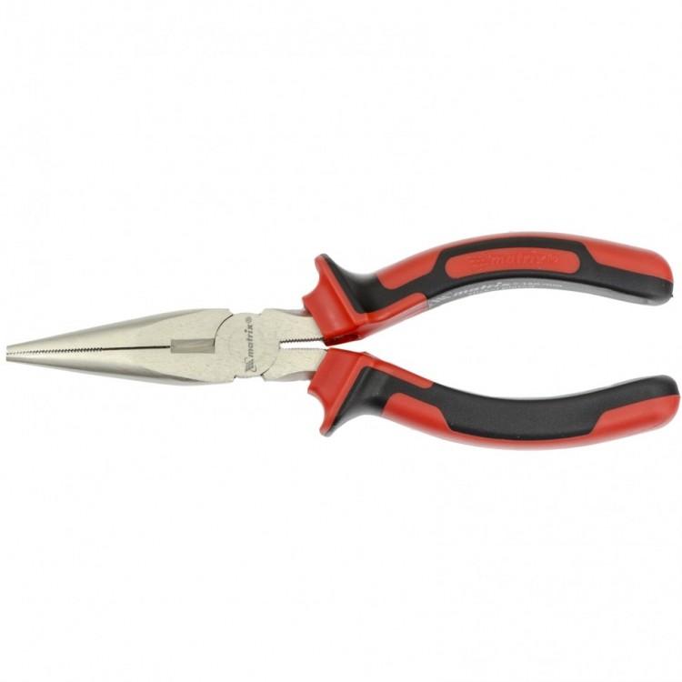 17164 — Длинногубцы NICKEL, 160 мм, прямые никелированные, двухкомпонентные рукоятки MATRIX