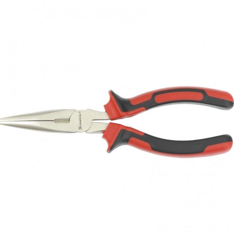 17166 — Длинногубцы NICKEL, 180 мм, прямые никелированные, двухкомпонентные рукоятки MATRIX