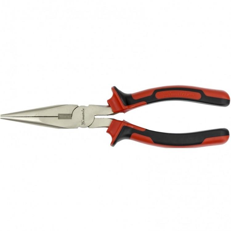 17168 — Длинногубцы прямые никелированные двухкомпонентные рукоя MATRIX