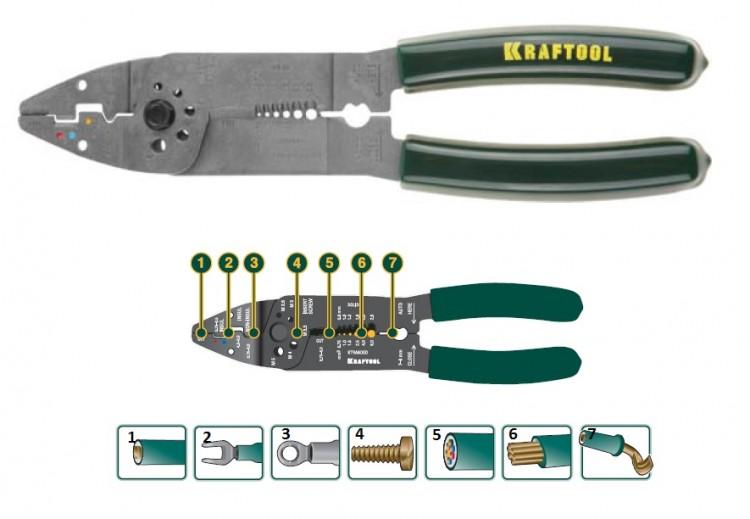 22665 — Электропассатижи проф усил  кусачки  обжим накков и автом клемм  кабелерез  винторез  съемник 0.8  2.6 мм  KRAFTOOL KRAFTOOL