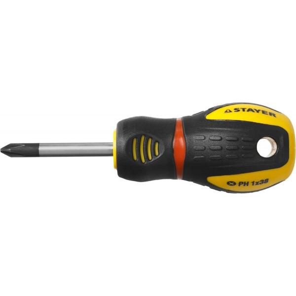 25132138Z02 — Отвертка STAYER PROFESSIONAL PROTECH  двухкомп рукоятка  намагниченная  CRMO  PH1X38мм STAYER