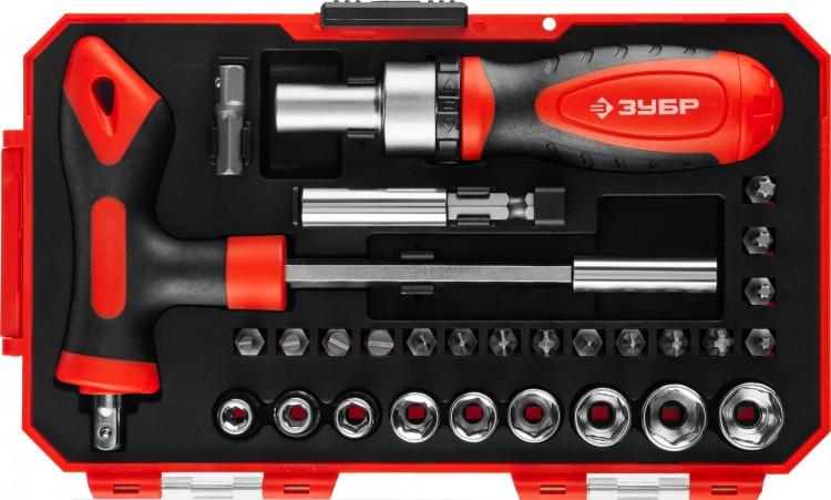 25168H29 — Зубр. набор: отвертка с насадками  CRV сталь  в компактном боксе ЗУБР