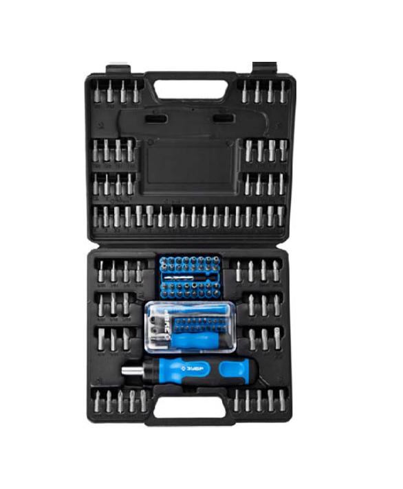 25237H129 — Набор зубр эксперт: отвертка реверсивная с магнитным битодержателем и отсеком для бит в рукоятке  CRV  130 предметов ЗУБР