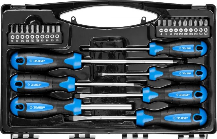 25240 — Набор: отвертки профессиональные  CRMO сталь  магнитный наконечник  в коробке  27 предметов  зубр профессионал 25240 ЗУБР