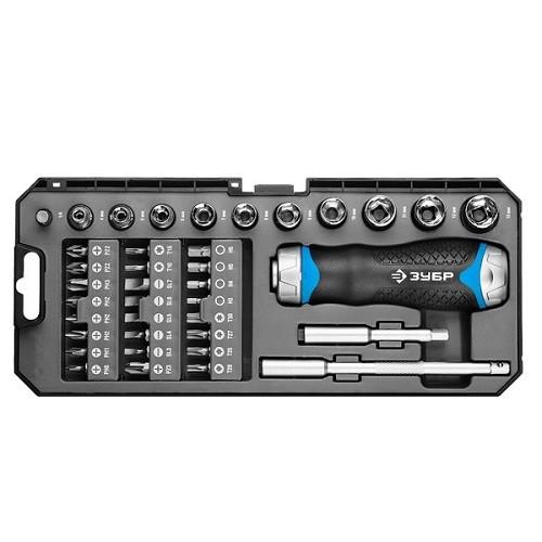 25352H38 — Набор зубр профессионал: отвертка реверсив с двухкомп рукоят  насадки  CRMO  рукоят с отсеком для хранения бит  38 предметов ЗУБР