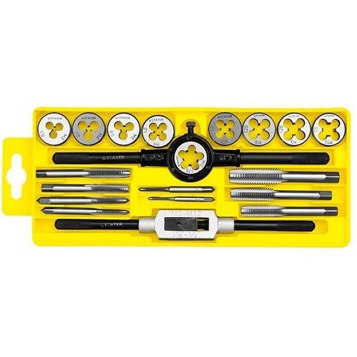 28012H20 — Набор метчиков и плашек STAYER MASTER  метчикодержатель 1шт  плашкодержатель 1шт  метчики 9шт  плашки 9шт  20 предметов STAYER