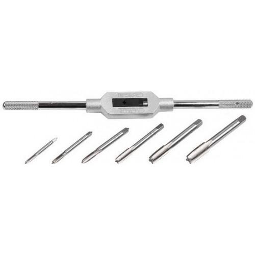 28126H7 — Набор зубр мастер с металлореж. инструментом  метчики однопроходные м4м12  метчикодержатель  на карточке  7предметов ЗУБР