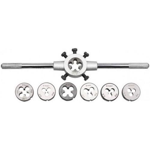 28128H8 — Набор зубр мастер с металлорежущим инструментом  плашки м3м12  плашкодержатель   на карточке  8 предметов ЗУБР