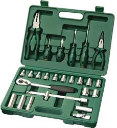09501 — OIнабор торцевых головок 12 DR, 1024 мм отвртки и пассатижи, 26 предметов SATA