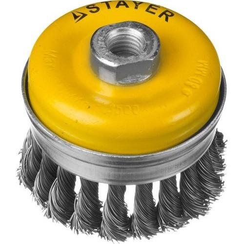 35137080 — STAYER PROFESSIONAL. щетка чашечная усиленная для ушм  жгутированная стальная проволока 0 5мм  80ммхм14 STAYER