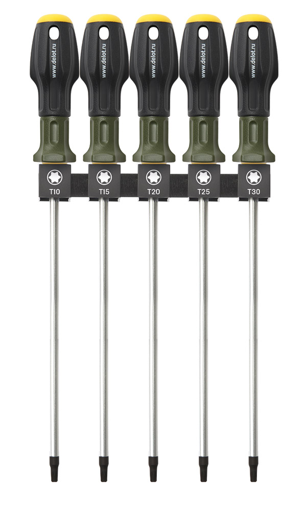 726105 — Набор отврток TORX с отверстием (T10,T15,T20,T25,T30) длиной 250 мм, 5 штук ДЕЛО ТЕХНИКИ