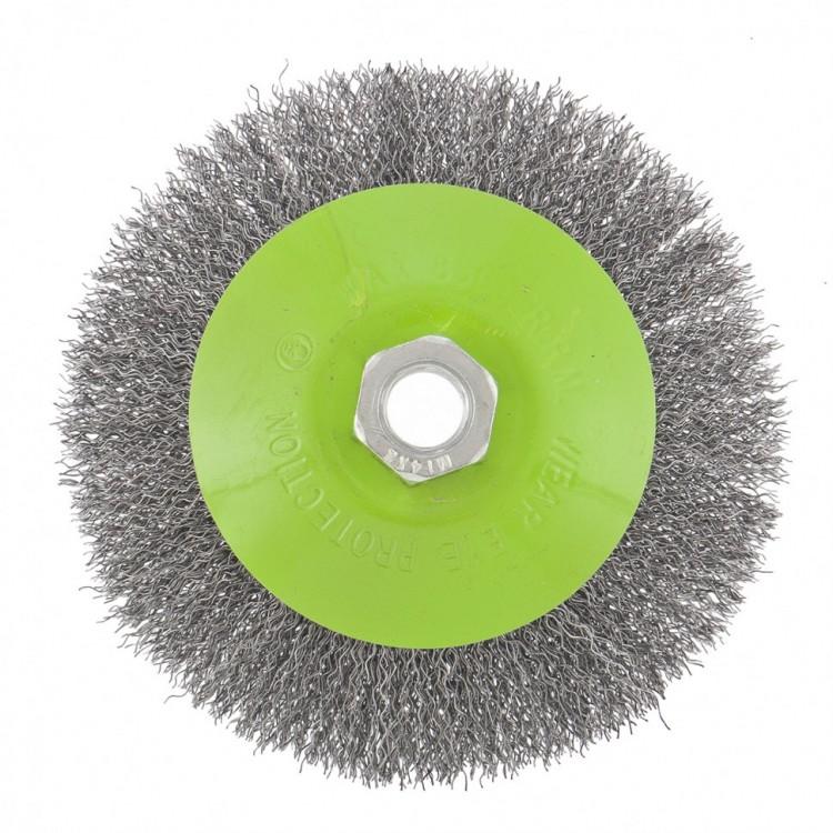 746167 — Щетка для УШМ, 125 мм, М14, Тарелка, витая проволока 0,3 мм СИБРТЕХ